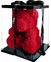 ROSE TEDDY BEAR IN DISPLAY BOX 14 INCH