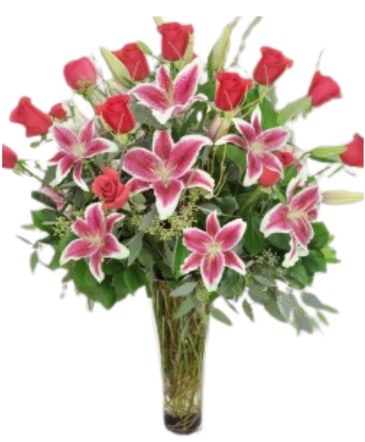 ROSES ROSES AND STARGAZER LILLIES
