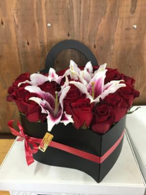 Roses and lilies heart shape box  
