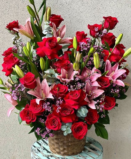 ROSES AND LILIES IN BASKET  