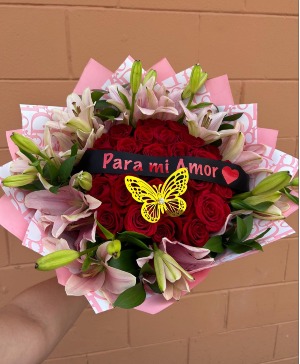 roses and lily bouquet 