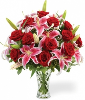 Roses And Lily Elegance Vase Arrangment
