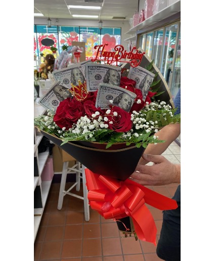 Roses and Money Bouquet custom bouqet with money provided by customer
