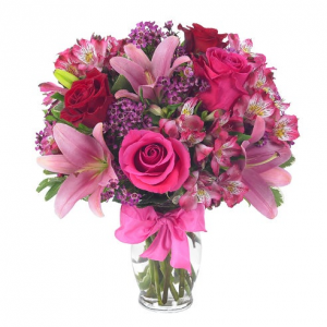 Roses and Pink lilies Bouquet All Around Arranegement