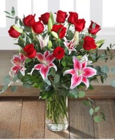 ROSES AND STARGAZER LILIES  