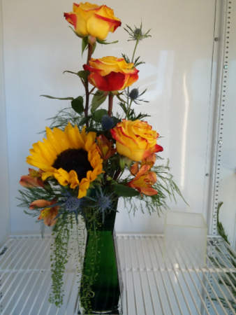 roses and sunflower