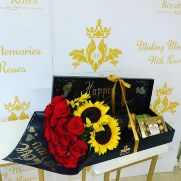 Roses and Sunflowers Long Box Deluxe Roses and  Sunflowers Long Box in Harlingen, TX | Royalty Roses - Harlingen Florist