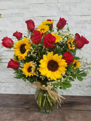 Roses And Sunflowers Vase