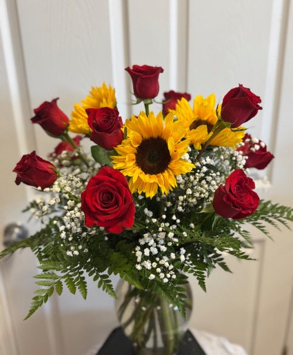 Roses and Sunflowers  Vase arrangement 