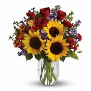 Roses and Sunflowers  Vase arrangements 