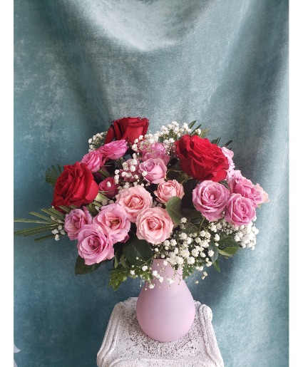 ROSES BABY VALENTINES DAY FLOWER ARRANGEMENT