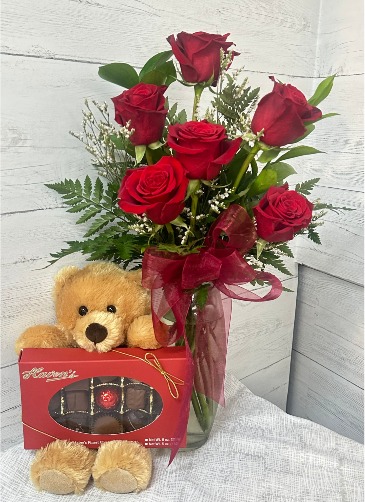 ROSES & CHOCOLATE BEAR :) Valentines Day Special in Lewiston, ME | BLAIS FLOWERS & GARDEN CENTER