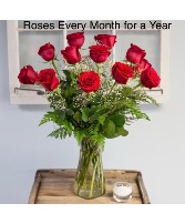 Roses Every Month for a Year 1 Dozen Vased