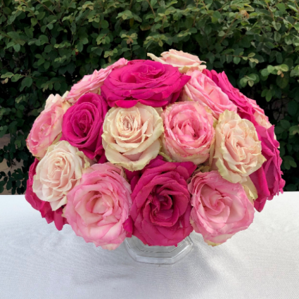 Large Footed Bowl With Roses Centerpiece