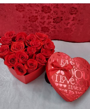 Roses  in heart shape box Roses  in box