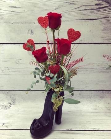 Roses in High Heel Vase Roses