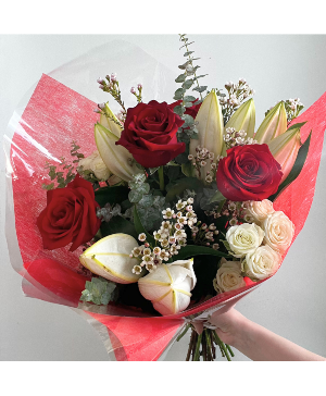 Roses & Lilies Bouquet - Reds & Whites 