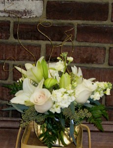 Roses, Lilies & Stock in Bubble Bowl Centerpice