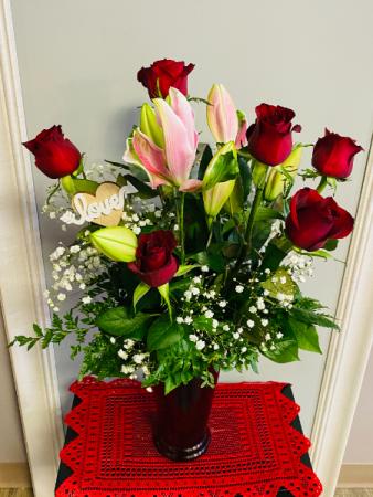 Roses & Lilies Vase Arrangement 