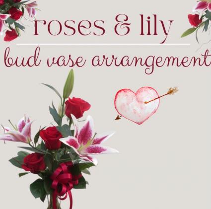 Roses & Lily - Bud Vase Arrangement 