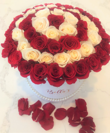 ROSES & PEARLS 50 RED & WHITE PREMIUM ROSES
