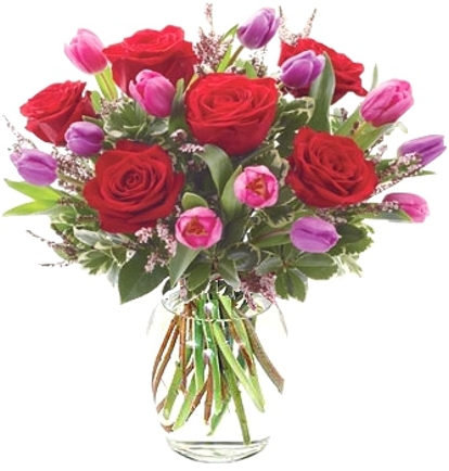Pink Roses And Tulips Bouquet