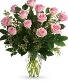 Roses Vase Arrangement - Dozen Pink 