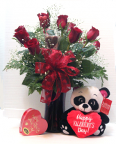 Roses with candy and a bear Dozen roses with candy and a bear
