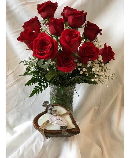 Roses with Heart Candle Rose Arrangement 
