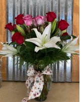Roses with Lillies fresh arrangement