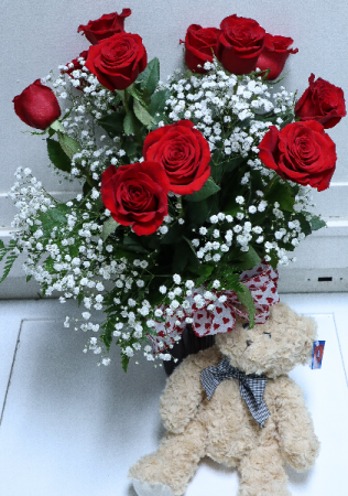 roses with plush valentine