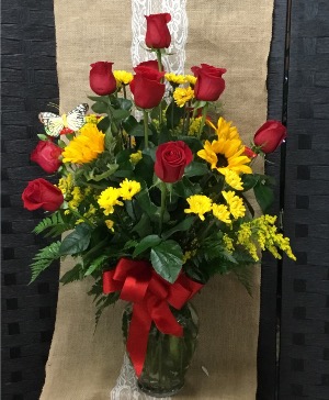 Rosey Sunflowers  Vase arrangement 