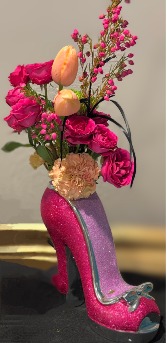 ROSEY TULIP  GLITTER SHOE VASE