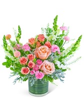 Rosy Coral Sundance Flower Arrangement in Cypress, Texas | BLOOMS FROM THE HEART