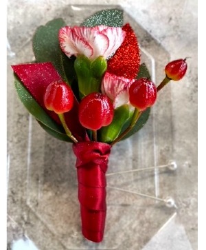 Rosy Red Glitter Boutonniere