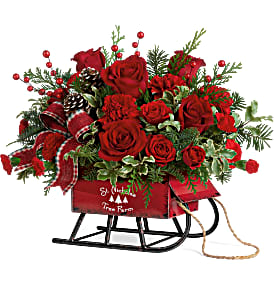 Rosy Sleigh Bouquet Fresh Arrangement