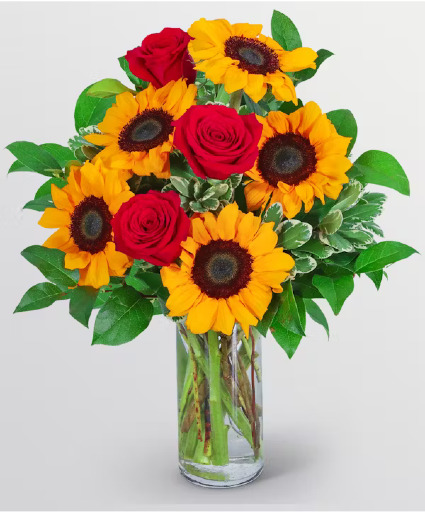 Rosy Sunflowers Vase Arrangement