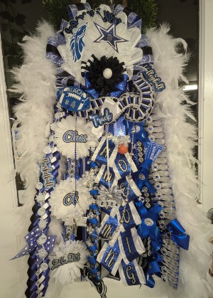 ROYAL BLUE, BLACK, WHITE AND SILVER EXTRA LARGE MUM