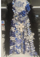 ROYAL BLUE, BLACK, WHITE AND SILVER LARGE SINGLE MUM 