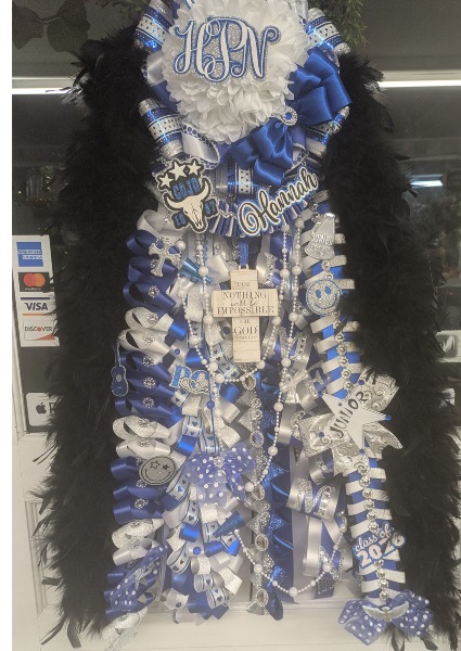 ROYAL BLUE, BLACK, WHITE AND SILVER LARGE SINGLE MUM 