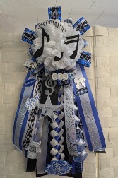 ROYAL BLUE,  BLACK, WHITE AND SILVER MUSIC THEME GARTER