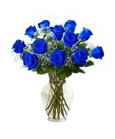 Royal Blue Bliss Indulge in the allure of Royal Blue Bliss, a stunning arrangement of a dozen blue roses that exude sophistication and grace. 