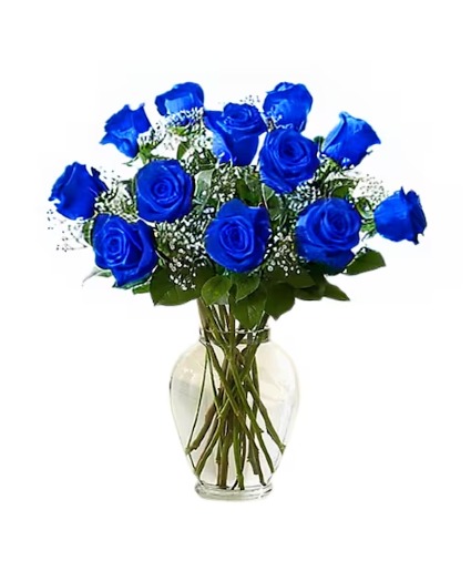 Royal Blue Bliss Indulge in the allure of Royal Blue Bliss, a stunning arrangement of a dozen blue roses that exude sophistication and grace.