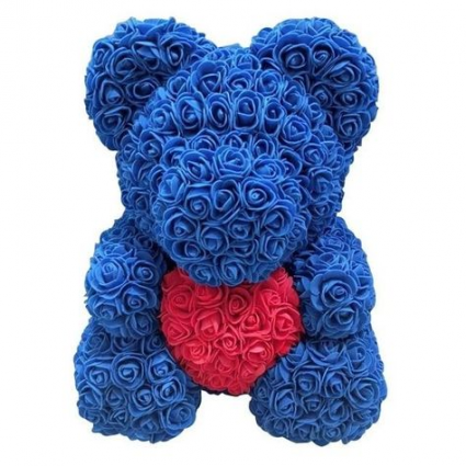 blue rose bear with heart