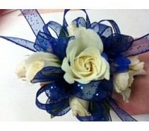 Royal blue & White corsage 