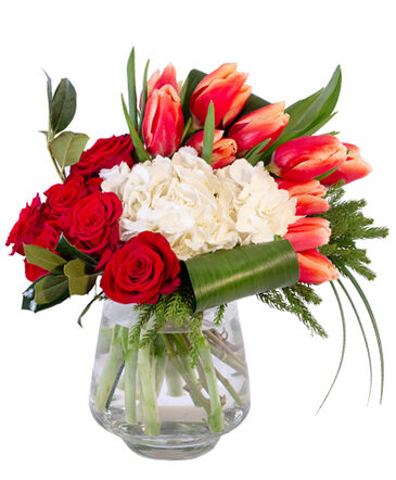 Royal Red & White Floral Arrangement in Tiffin, OH | Rose Leaf Flowers