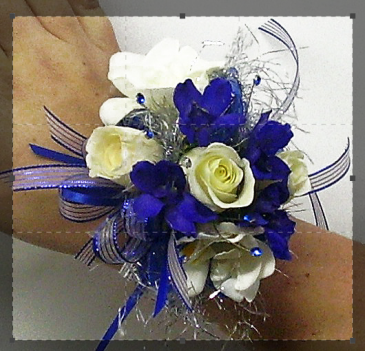 royalty in blue wrist corsage