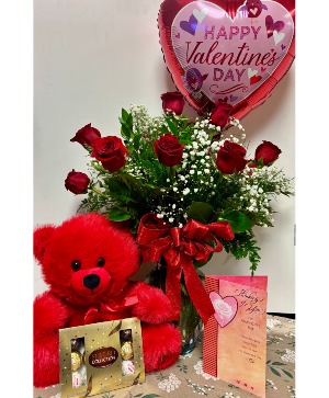 Ruby Bear Package  1 doz. roses with package