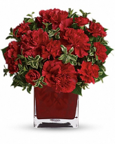 Ruby carnations in cube Fresh Flowers