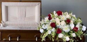 Ruby in Red and White Casket Spray